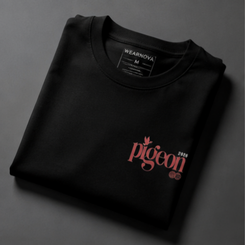 WearNova Pigeon Oversized Premium Cotton T-Shirt – Black