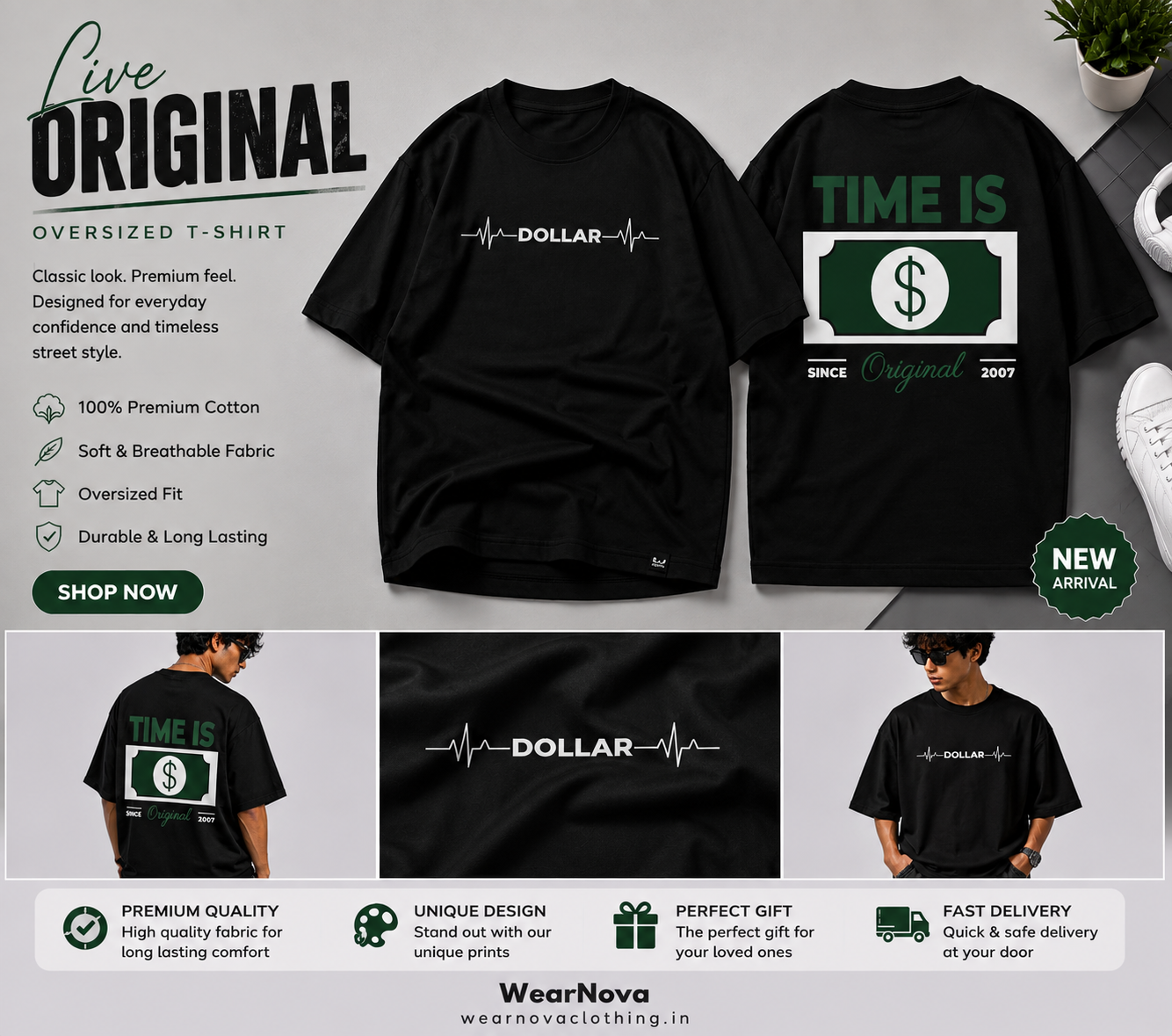 Dollar Time Oversized T-Shirt – Premium Streetwear | 100% Cotton
